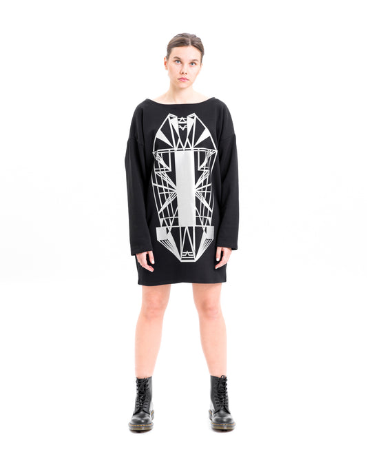 Vietto Urban Art deco mekko musta & hopea