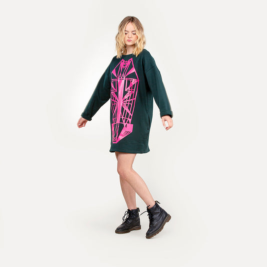 Vietto Urban Art deco mekko vihreä & neon pinkki