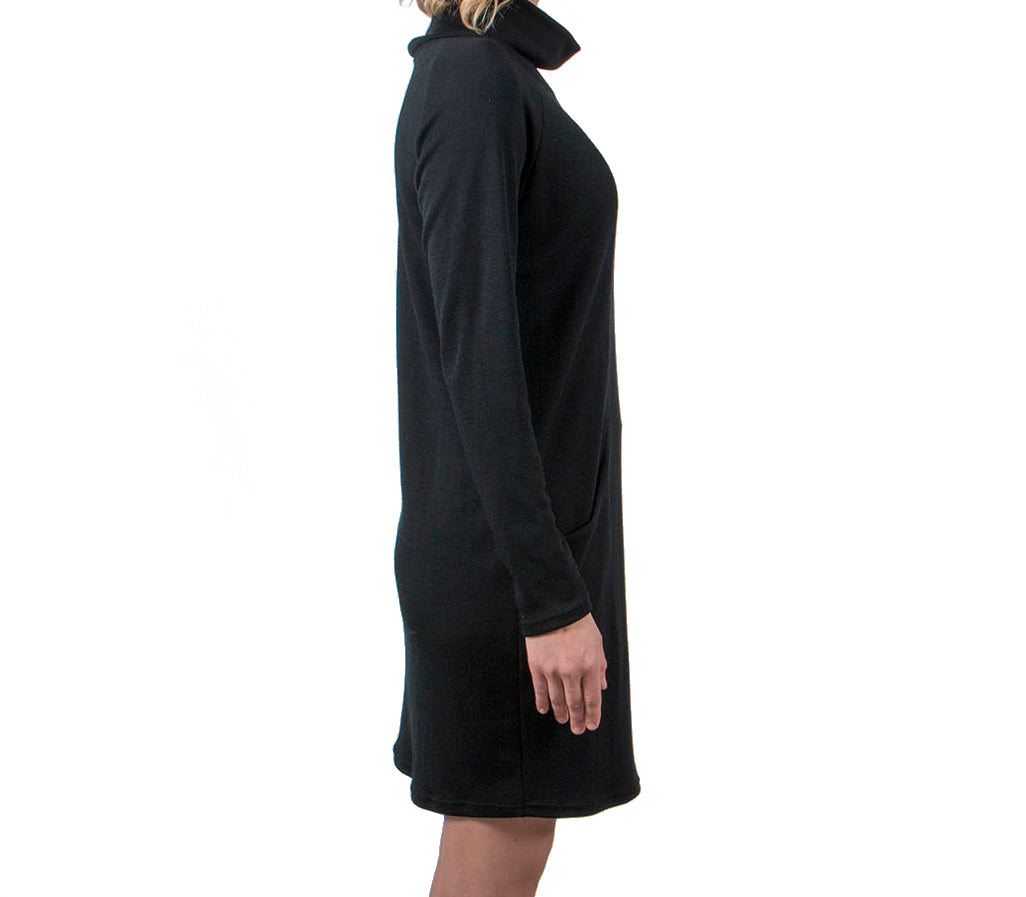 Vietto merino wool polo neck dress black