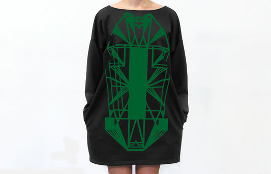 Vietto Urban Art deco mekko musta & vihreä