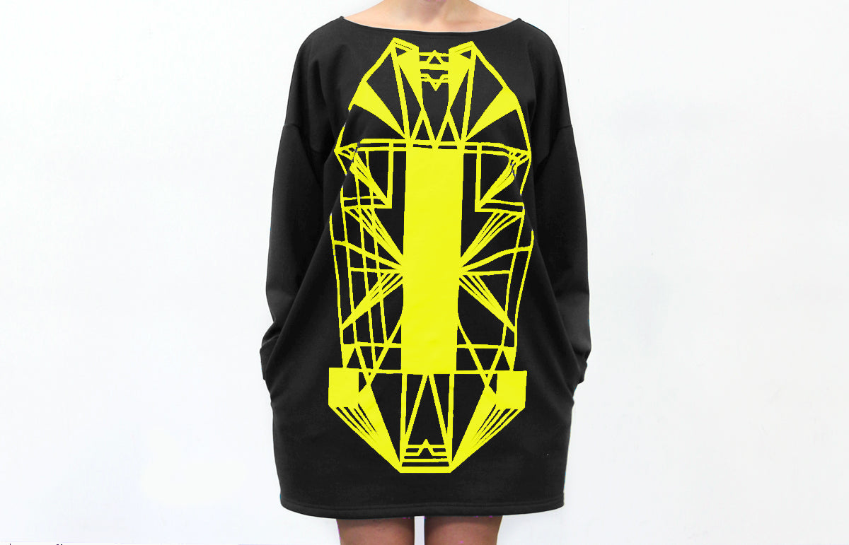 Vietto Urban Art deco dress black & yellow