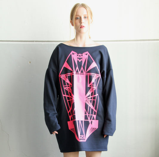 Vietto Urban Art deco mekko sininen & neon pinkki