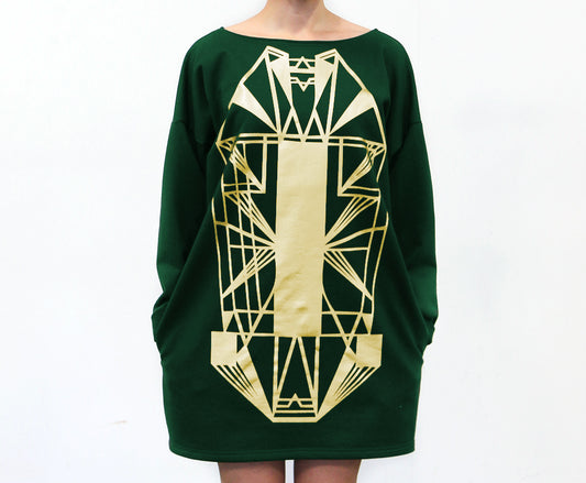 Vietto Urban Art deco mekko vihreä & kulta