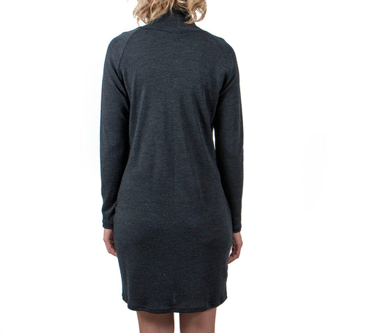 Vietto merino wool poloneck dress charcoal grey